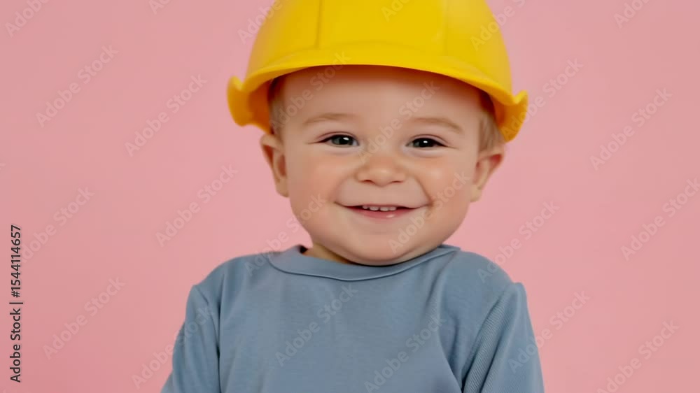 Cute baby wearing a hard hat Cute baby wearing a hard hat