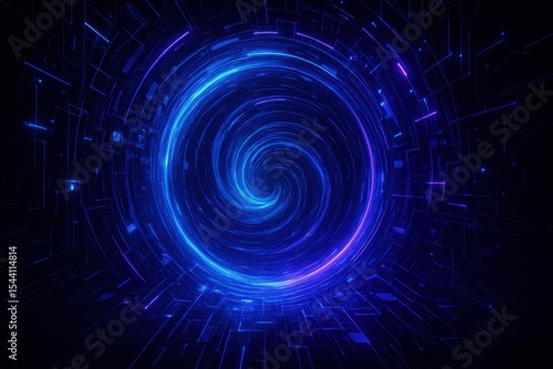 Abstract futuristic time portal with swirling energy vortex and digital particle effects