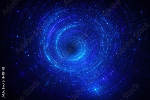 Abstract futuristic portal with swirling energy patterns and digital particle effects