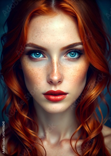 Wallpaper Mural Red-Haired Woman Close-Up – Freckled Beauty with Blue Eyes on Fair Skin Torontodigital.ca