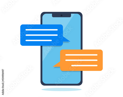 Two speech bubbles from text message conversation. Communication via text message.  Illustartion graphics in flat design style. Text conversation on mobile phone screen. 