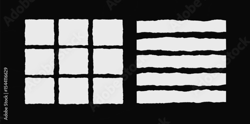 Background pieces of torn white paper, scraps of ripped teared sheets with jagged edges