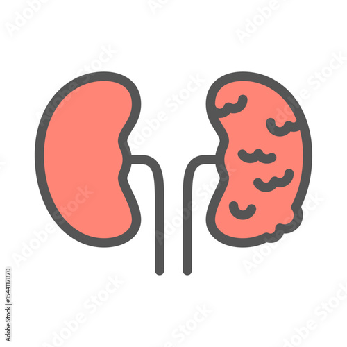 polycystic filled outline icon. kidney disease color line illustration.