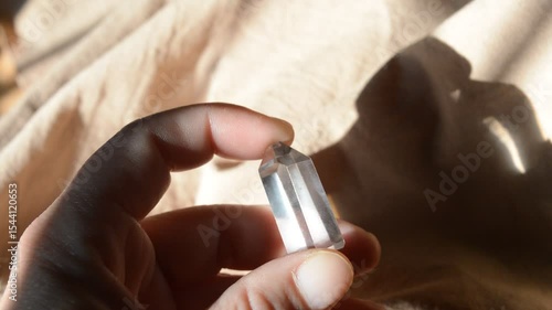 Crystal quartz mineral at sun 