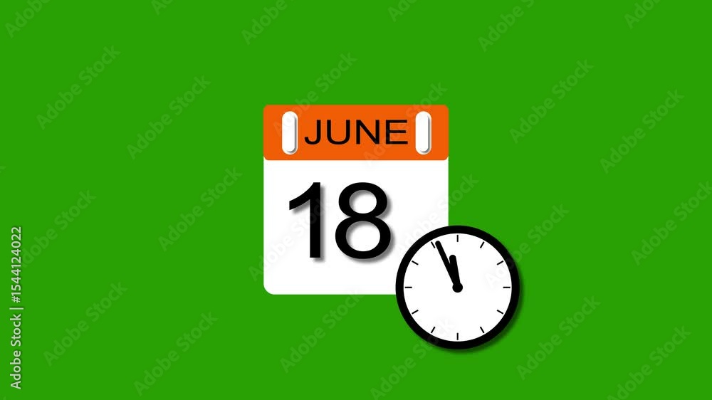4K calendar animation June 18 date 2025 animation. clock and black background clean and stunning 4k animation. 4K calendar animation June 18 date 2025 animation. clock and black background clean and stunning 4k animation.