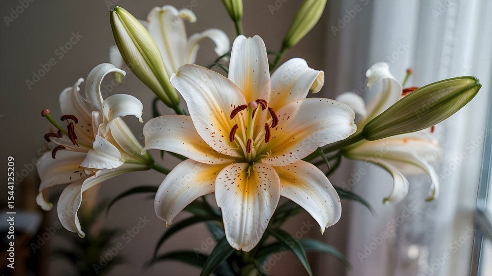 Obraz premium Elegant Bouquet of White and Yellow Lilies, Delicate Floral Arrangement