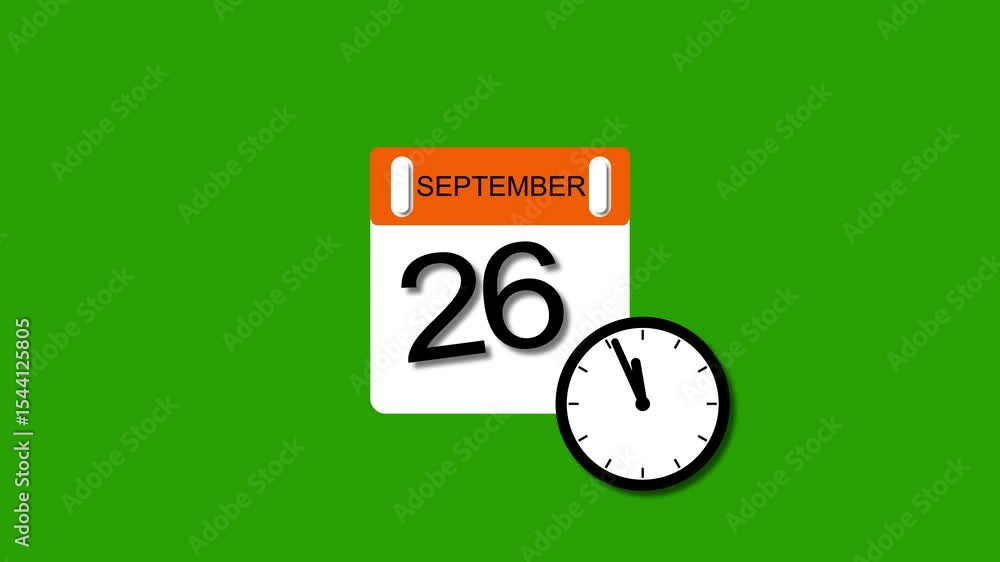 Calendar September Animation 4K calendar animation September 26 date 2025 animation. clock and black ...