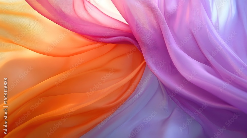 Obraz premium Flowing Sheer Fabric with Vivid Orange - Purple Color Gradient for Background and Design Projects 