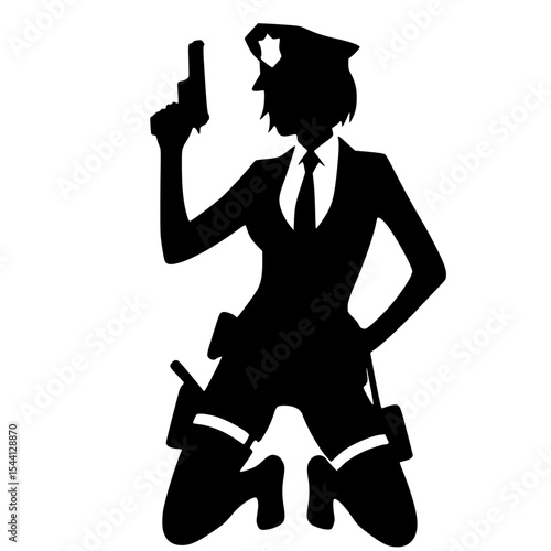 Minimalist Female Police Cosplay Silhouette – Black SVG Clipart Icon