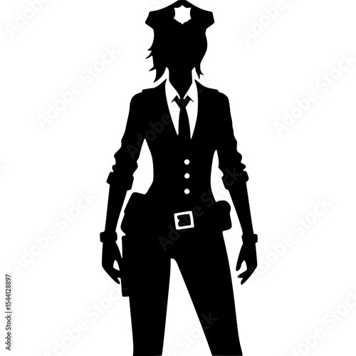Minimalist Female Police Cosplay Silhouette – Black SVG Clipart Icon