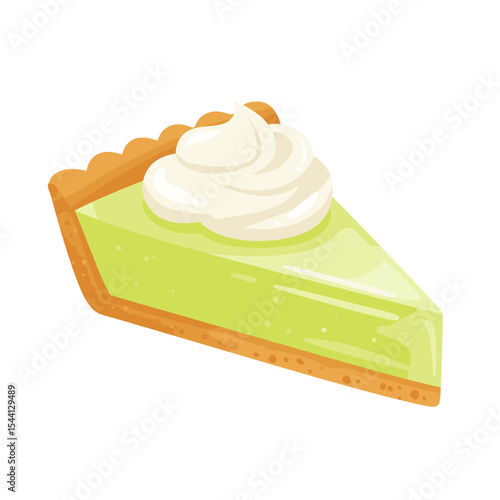 Slice of key lime pie with a golden graham cracker crust and whipped cream topping