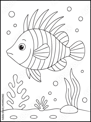 Underwater coloring pages for kids. A joyful sea creature is swimming near the ocean surface: children's coloring books, fun, and educational materials for kids ages 3-6.