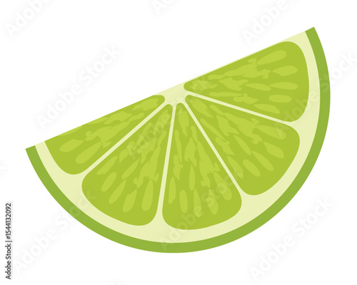 Vibrant green lime fruit wedge illustration, a zesty citrus slice perfect for healthy drinks, cocktails, food garnishes, and refreshing summer themes