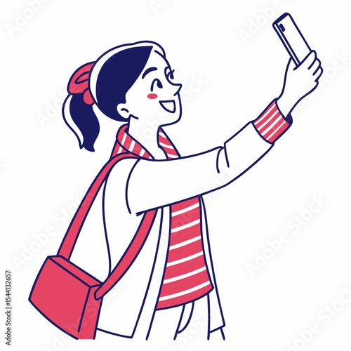 Happy young woman taking selfie with smartphone
