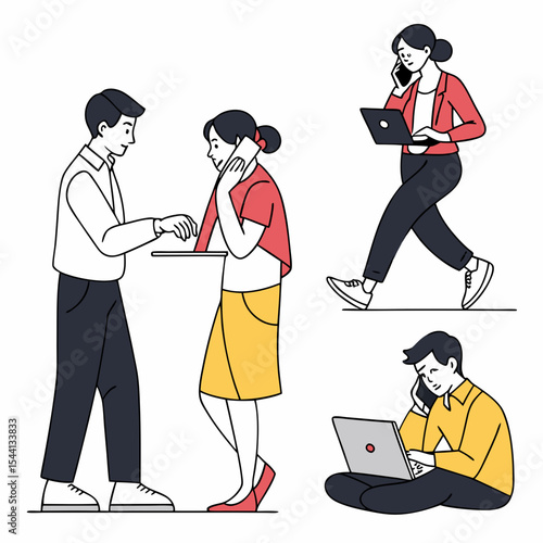 Business people working remotely using laptops and phones