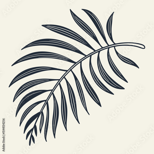 Elegant dark palm leaf branch minimalist botanical illustration