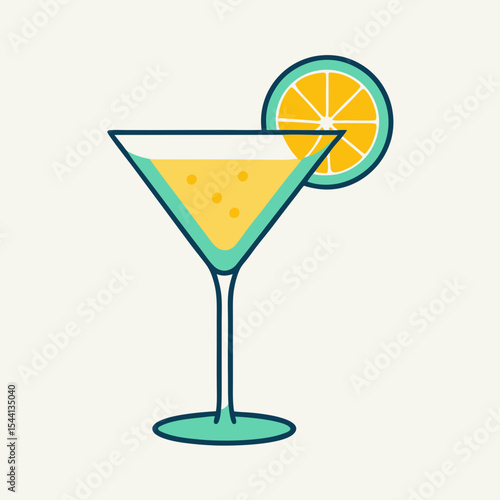 Refreshing summer cocktail in martini glass with orange slice