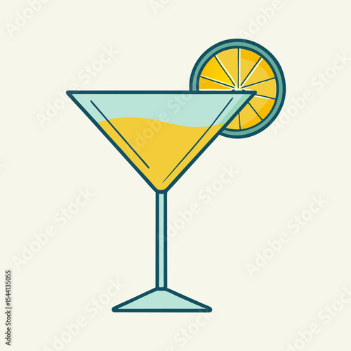 Refreshing yellow cocktail drink in martini glass with orange slice garnish
