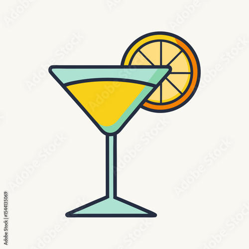 Refreshing summer cocktail in martini glass with orange slice