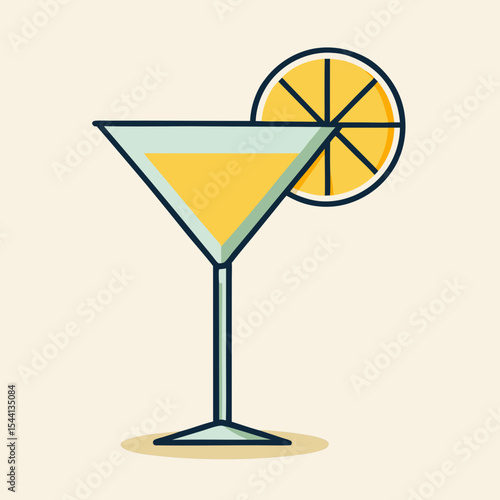 Refreshing yellow cocktail drink in martini glass with orange slice garnish