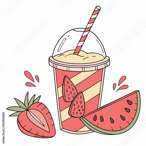 Refreshing summer strawberry watermelon smoothie drink