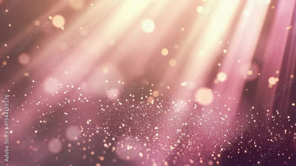 Abstract bokeh background with sparkling light rays in pink and gold