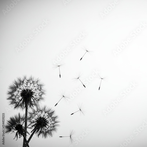 Wallpaper Mural Monochromatic Dandelion Seeds Floating in the Air: A Breathtaking Black and White Photography of Nature's Ephemeral Beauty Torontodigital.ca