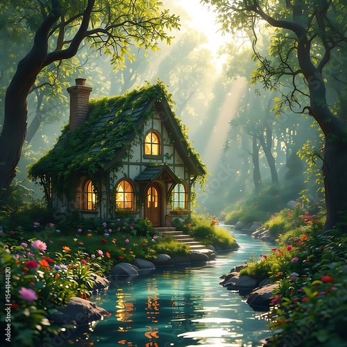 Wallpaper Mural A luminous mushroom glows in a mystical forest, illuminating the surrounding moss and flora at dusk. Torontodigital.ca