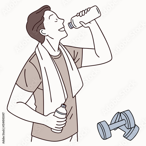 Man drinks water after workout fitness hydration