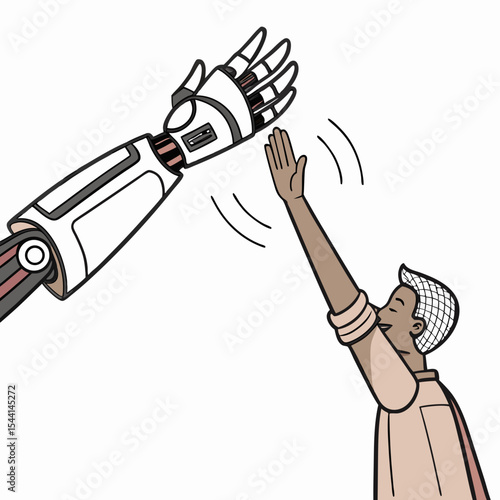 Human and robot high five teamwork collaboration