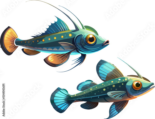 A lanternfish with glowing features and small size on white background