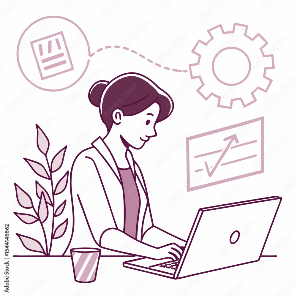 Woman working on laptop business growth strategy Woman working on laptop business growth strategy