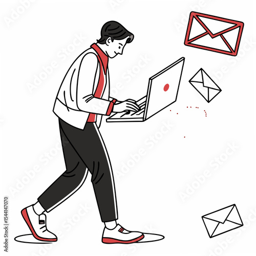 Professional man working on laptop with emails