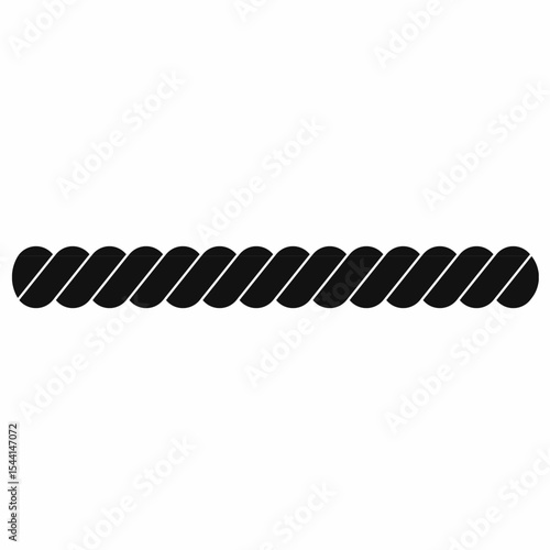 Twisted rope vector icon, bold black silhouette with diagonal segments. Minimalist nautical, tool, or textile symbol for icons, logos, infographics, or patterns.
