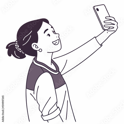Happy woman taking selfie smartphone portrait