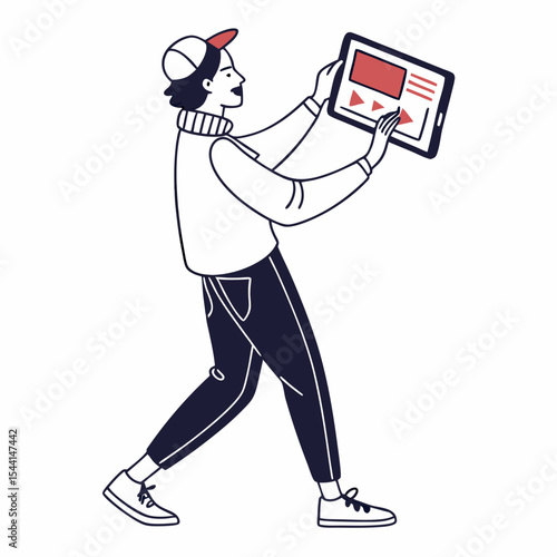 Young man using tablet digital media content