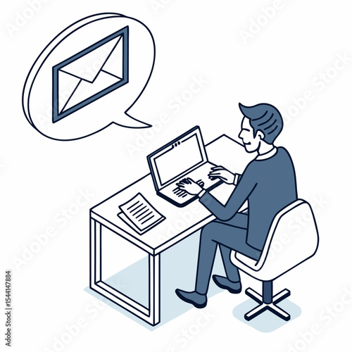 Businessman working on laptop receiving email