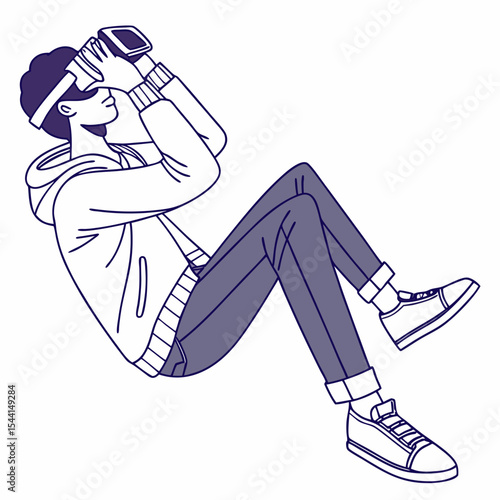 Young man experiencing immersive virtual reality