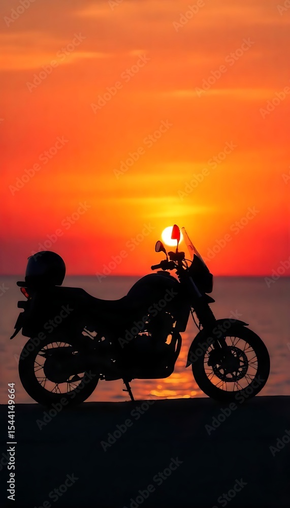 Fototapeta premium Generative AI image showcasing a motorcycle silhouette against a vibrant sunset background