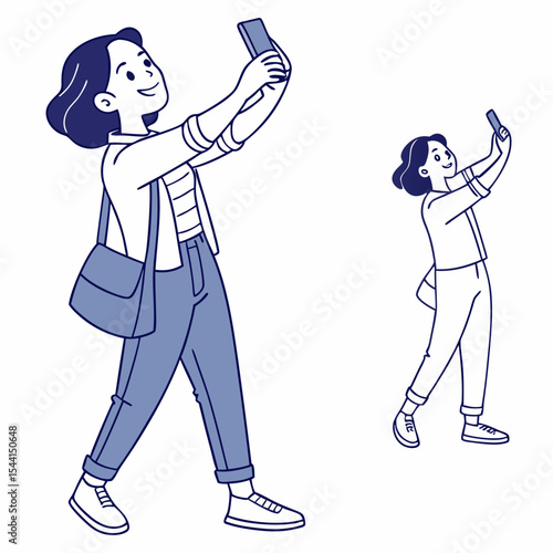 Young women taking selfies with smartphones