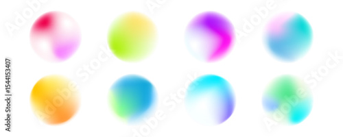 Set color circle gradient noise gradation. Abstract colorful watercolor blur mesh on isolated transparent background. Circle shape png.
