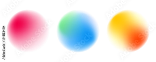 Set color circle gradient noise gradation. Abstract colorful watercolor blur mesh on isolated transparent background. Circle shape png.