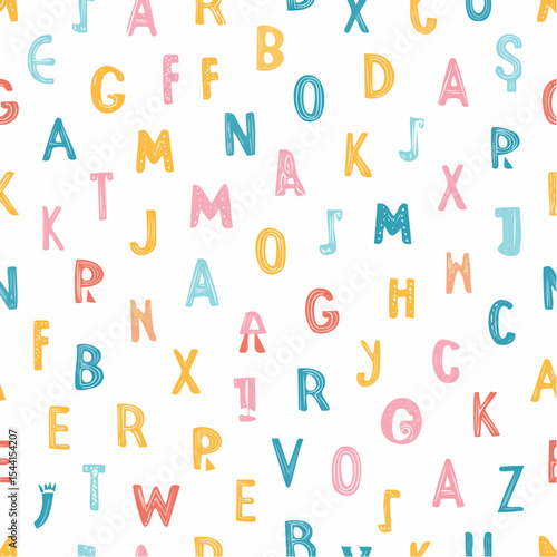 Seamless alphabet pattern. Trendy hand drawn texture.