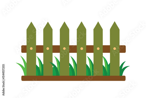 Green Wooden Fence in Garden: A simple yet charming scene depicting a green wooden fence, perfectly complementing a grassy foreground and brown supports.
