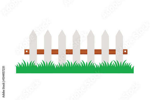Picket Fence: A neat and simple picket fence, standing strong and reliable, frames a bed of vibrant green grass, embodying the essence of home and security.