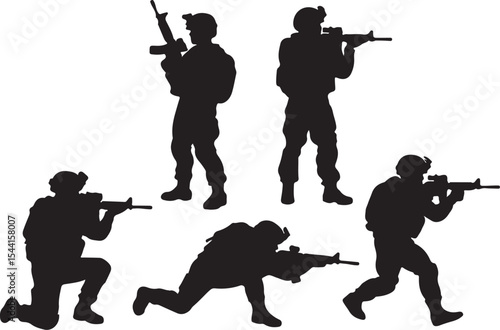 silhouettes of soldiers in action