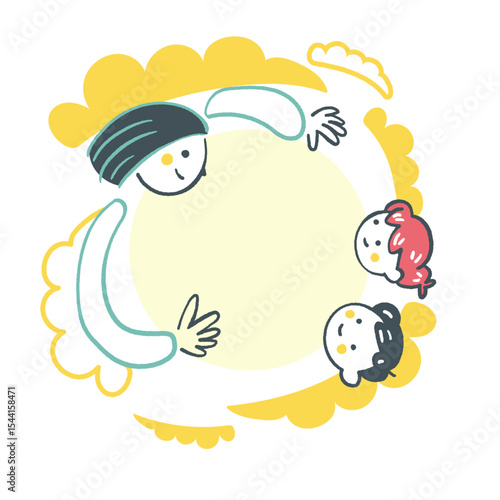 丸くつながる親子の時間　子育て支援や教育広報に使える優しい家族のイラスト ストックイラスト素材				
