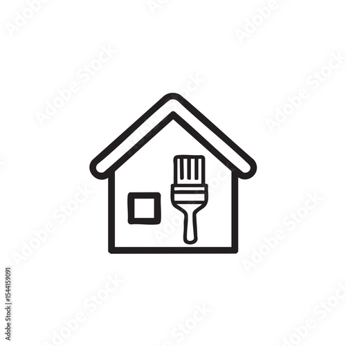 Home renovation concept featuring a paintbrush on a house outline