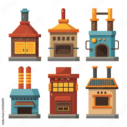 Six furnace set isolated on white background