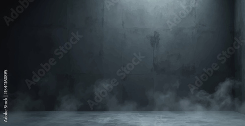 Mysterious dark fog blankets the forest, creating an abstract, ethereal mist with hints of light and shadow